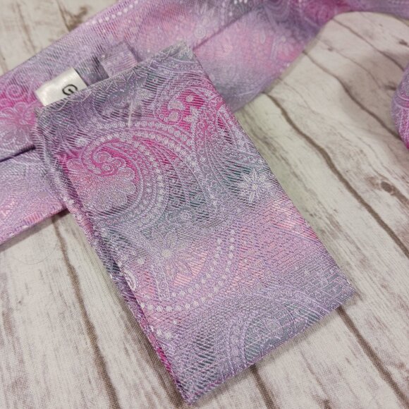 Gianfranco Tie & Pocket Square Set Pink Purple Jacquard Paisley 58x3.25" NEW - Picture 7 of 8